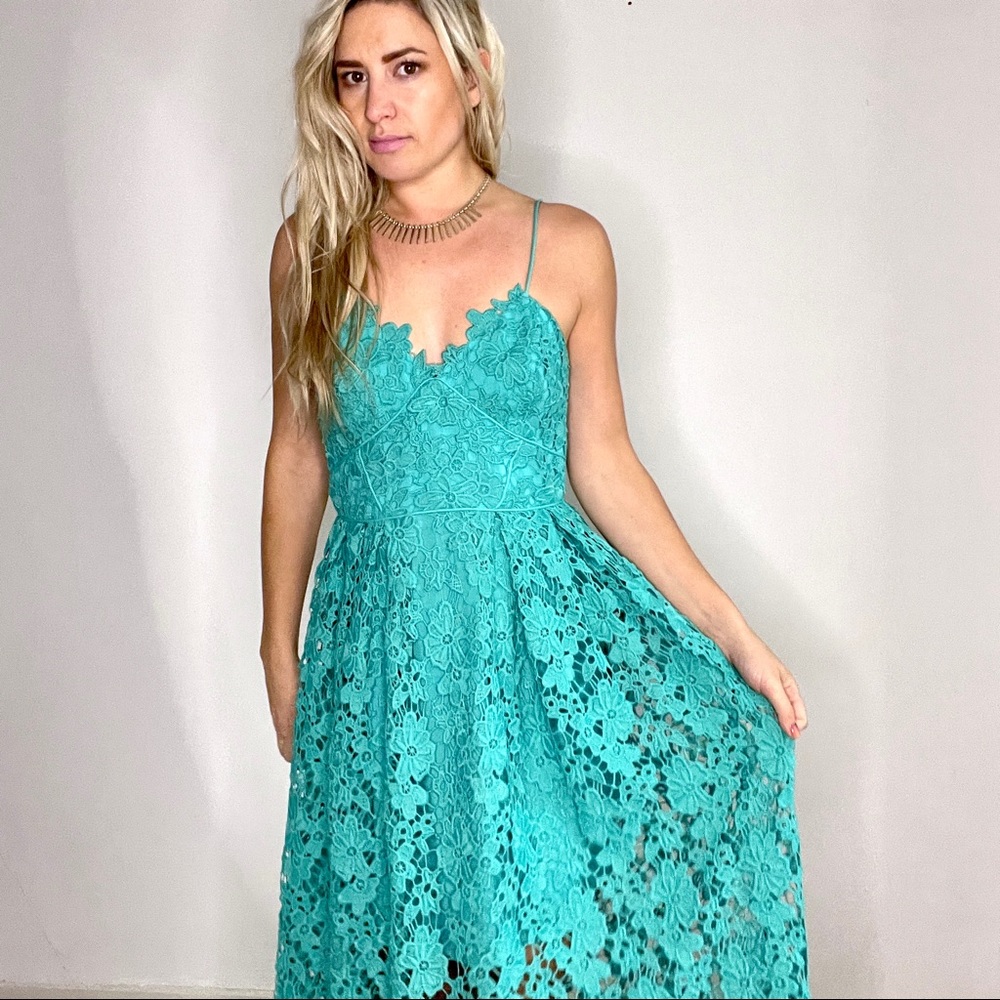 Donna Morgan Teal Green Lace Dress size 8
